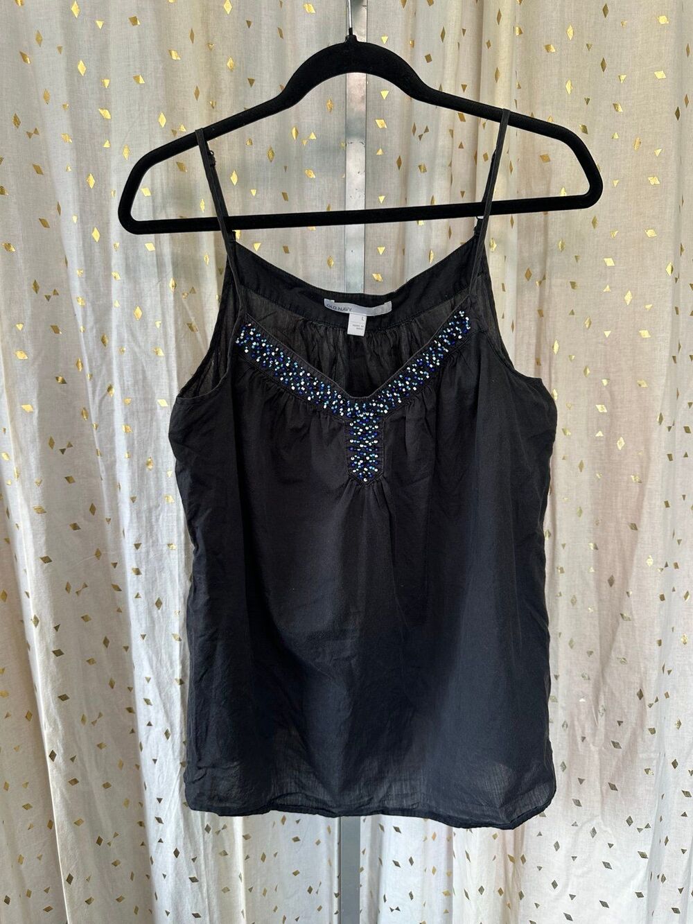 Old Navy Women's 100% Cotton Beaded Neckline Spaghetti Straps Camisole Top L